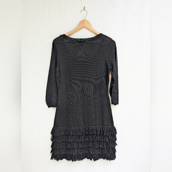 Soft Surroundings Black Theodora Fringe Wool Blend Sweater Dress Petite Small - Picture 4 of 4